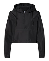 Independent Trading Co. Women's Lightweight Quarter-Zip Pullover Crop Windbreaker. EXP64CRP - Black