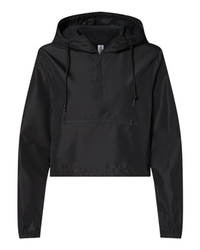 Independent Trading Co. Women's Lightweight Quarter-Zip Pullover Crop Windbreaker. EXP64CRP - Black
