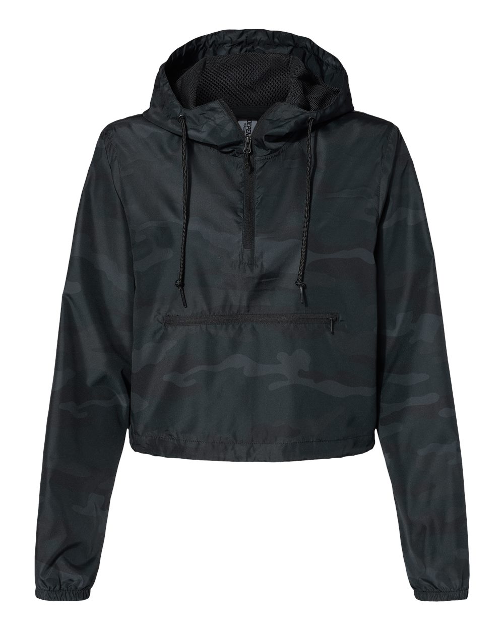 Independent Trading Co. Women's Lightweight Quarter-Zip Pullover Crop Windbreaker. EXP64CRP - Black Camo