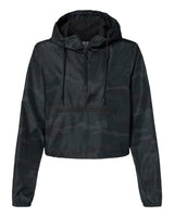 Independent Trading Co. Women's Lightweight Quarter-Zip Pullover Crop Windbreaker. EXP64CRP - Black Camo