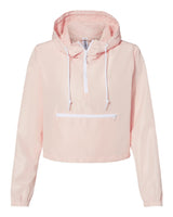 Independent Trading Co. Women's Lightweight Quarter-Zip Pullover Crop Windbreaker. EXP64CRP - Blush/ White Zipper