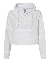 Independent Trading Co. Women's Lightweight Quarter-Zip Pullover Crop Windbreaker. EXP64CRP - White Camo