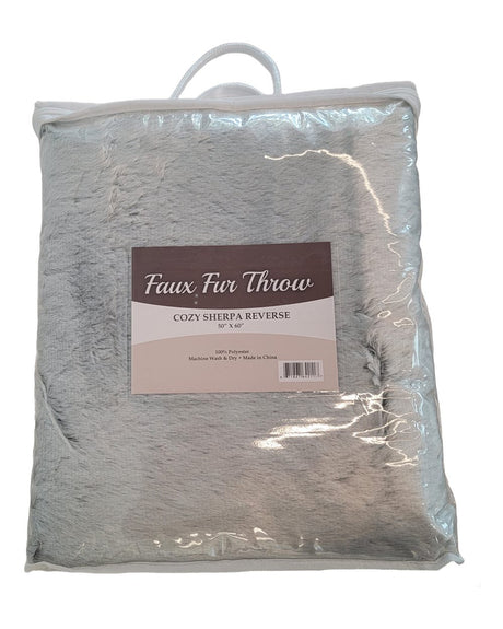 Alpine Fleece Faux Fur Throw Blanket. 8730 - Grey