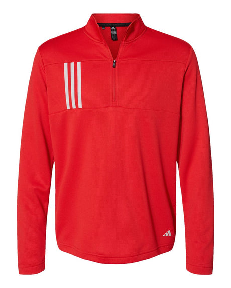 Adidas Men's 3-Stripes Double-Knit Quarter-Zip Pullover. A482 - Team Collegiate Red/ Grey Two