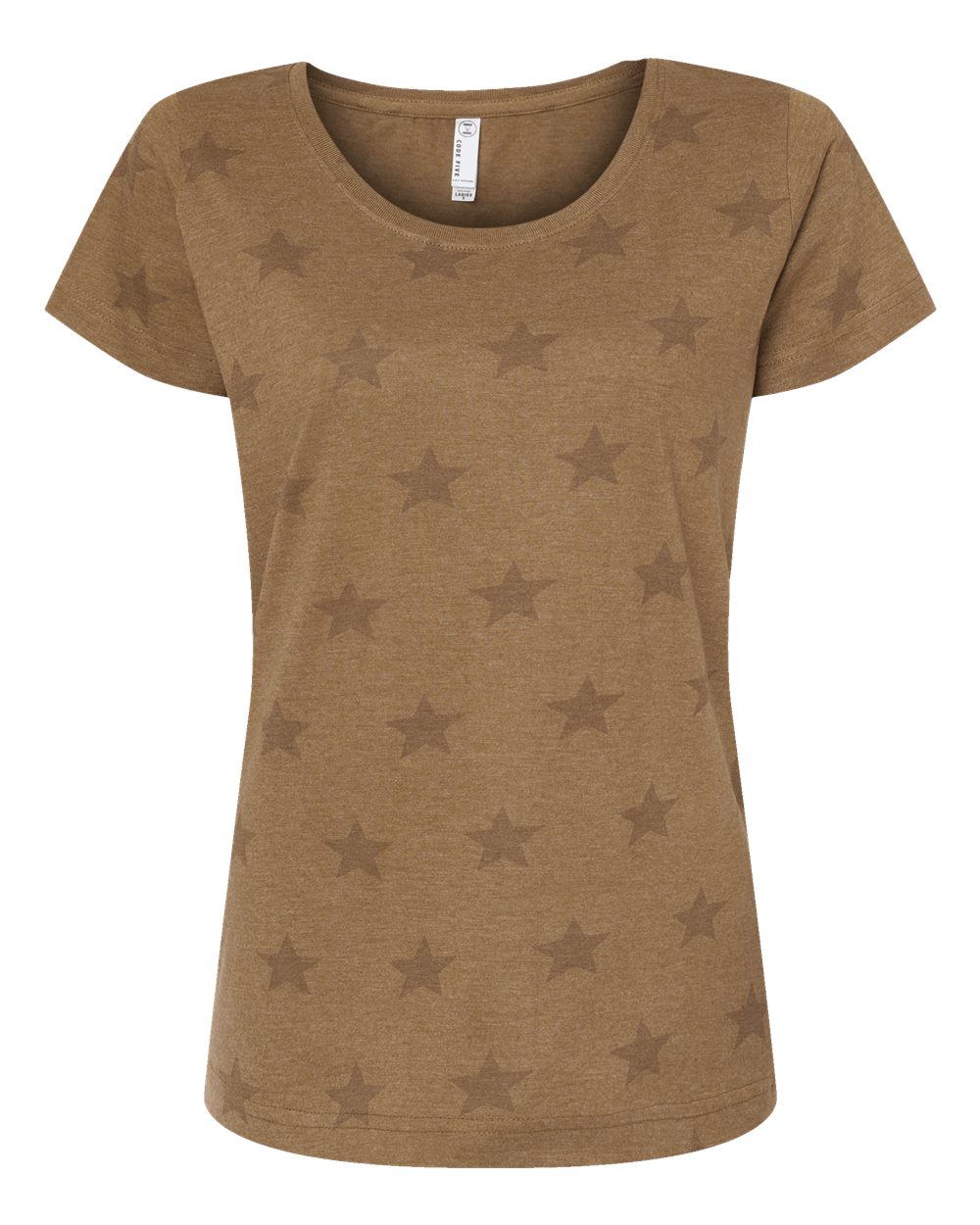 Code Five Women's Star Print Scoop Neck Tee. 3629 - Coyote Brown Star