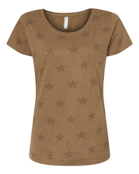Code Five Women's Star Print Scoop Neck Tee. 3629 - Coyote Brown Star