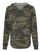 Independent Trading Co. Women’s Lightweight California Wave Wash Hooded Sweatshirt. PRM2500 - Forest Camo Heather