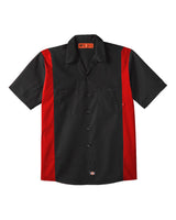 Dickies Men's Industrial Colorblocked Short Sleeve Shirt. LS524 - Black/ English Red