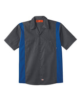 Dickies Men's Tall Industrial Colorblocked Short Sleeve Shirt. LS524T - Dark Charcoal/ Royal Blue