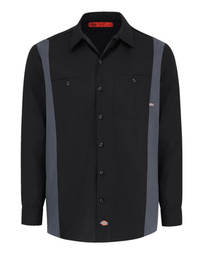 Dickies Men's Industrial Colorblocked Long Sleeve Shirt. 5524 - Black/ Dark Charcoal