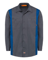Dickies Men's Industrial Colorblocked Long Sleeve Shirt. 5524 - Charcoal/ Royal Blue