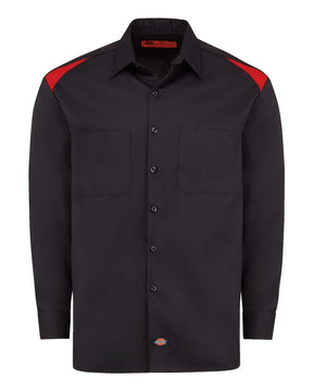 Dickies Men's Long Sleeve Performance Team Shirt. 6605 - Black/ English Red