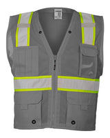 Kishigo Unisex EV Series® Enhanced Visibility Multi-Pocket Mesh Vest. B100-111 - Grey/ Lime - B111