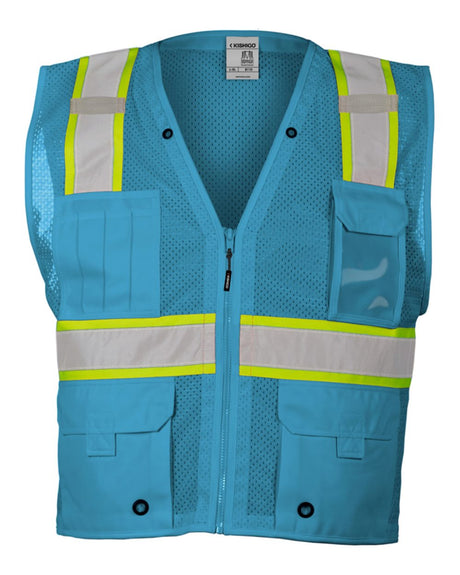 Kishigo Unisex EV Series® Enhanced Visibility Multi-Pocket Mesh Vest. B100-111 - Electric Blue/ Lime - B110
