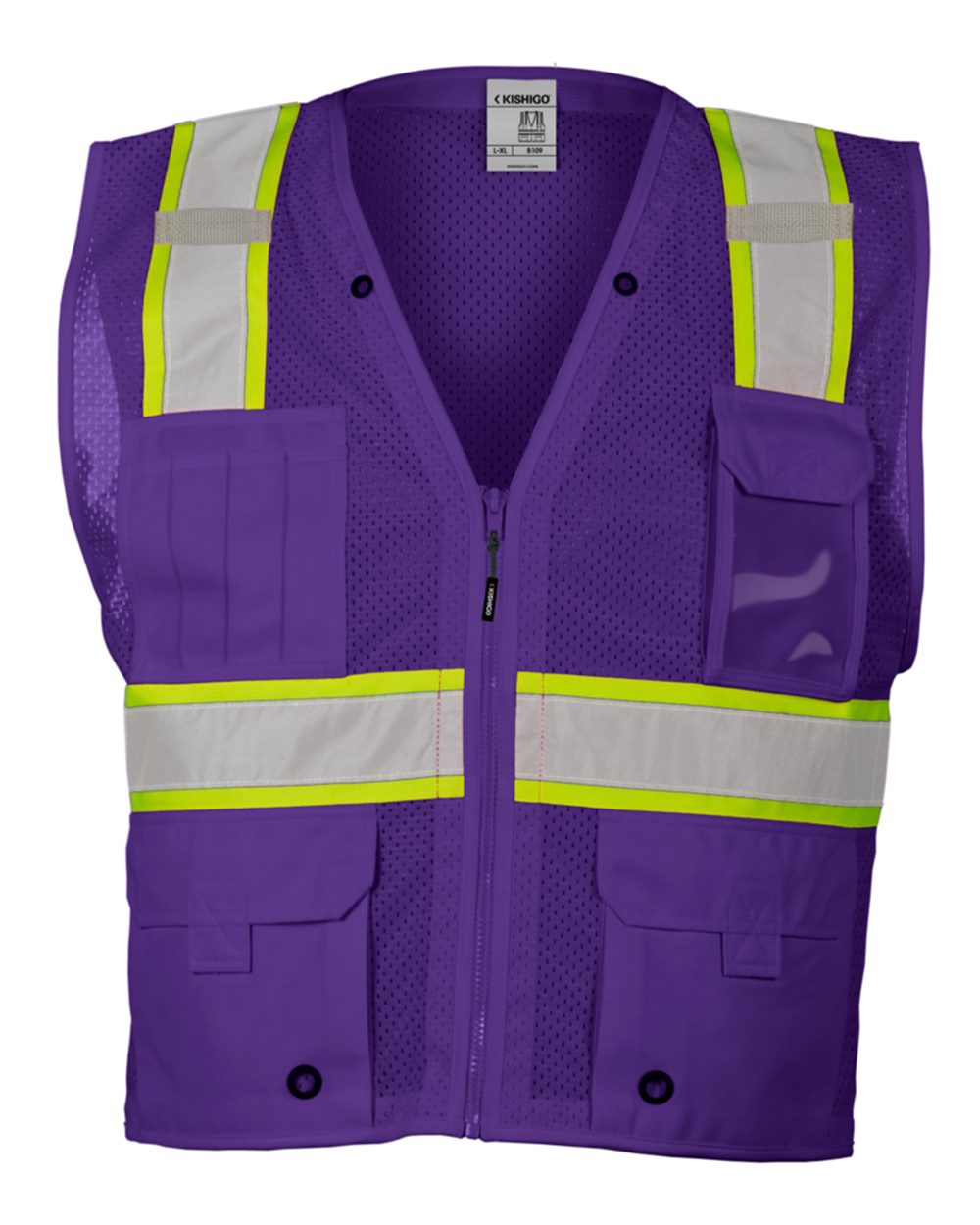 Kishigo Unisex EV Series® Enhanced Visibility Multi-Pocket Mesh Vest. B100-111 - Purple/ Lime - B109