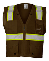 Kishigo Unisex EV Series® Enhanced Visibility Multi-Pocket Mesh Vest. B100-111 - Brown/ Lime - B108