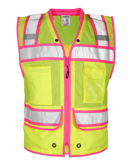 Kishigo Men's Color Contrast High Performance Surveyors Vest. S5042-5046 - Lime/ Pink - S5046