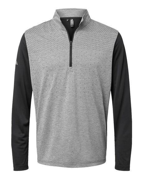 Adidas Men's Ultimate365 Heather Block Print Quarter-Zip Pullover. A522 - Black Melange/ Black/ Grey Three