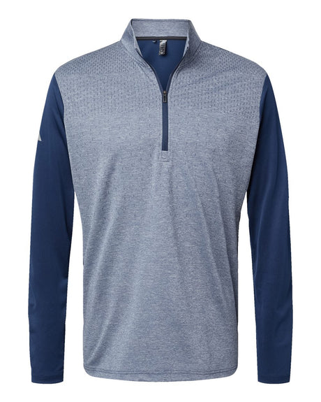 Adidas Men's Ultimate365 Heather Block Print Quarter-Zip Pullover. A522 - Collegiate Navy Melange/ Navy/ Grey Three