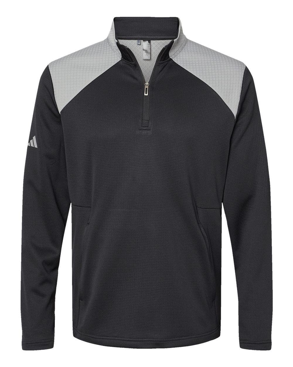 Adidas Men's Textured Mixed Media Quarter-Zip Pullover. A532 - Black/ Grey Three