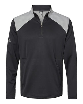 Adidas Men's Textured Mixed Media Quarter-Zip Pullover. A532 - Black/ Grey Three
