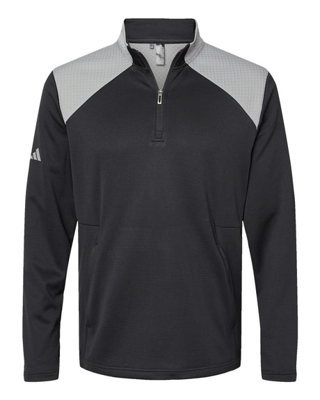 Adidas Men's Textured Mixed Media Quarter-Zip Pullover. A532 - Black/ Grey Three
