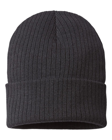 Atlantis Headwear Sustainable Rib Cuffed Beanie. RIO - Black