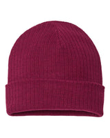 Atlantis Headwear Sustainable Rib Cuffed Beanie. RIO - Burgundy