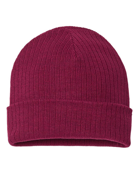Atlantis Headwear Sustainable Rib Cuffed Beanie. RIO - Burgundy