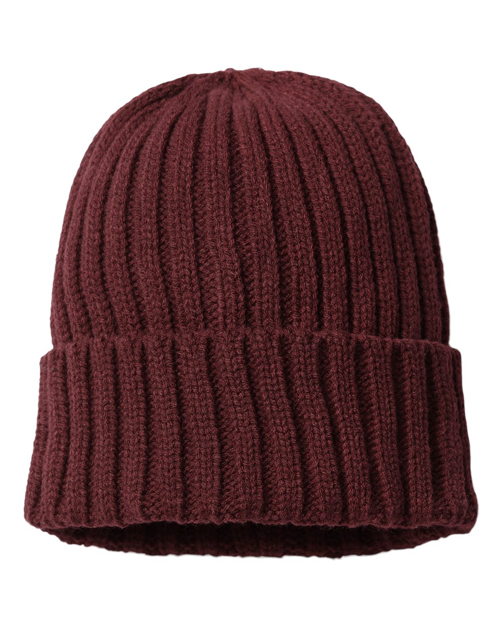 Atlantis Headwear Sustainable Cable Knit Cuffed Beanie. SHORE - Burgundy