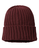 Atlantis Headwear Sustainable Cable Knit Cuffed Beanie. SHORE - Burgundy