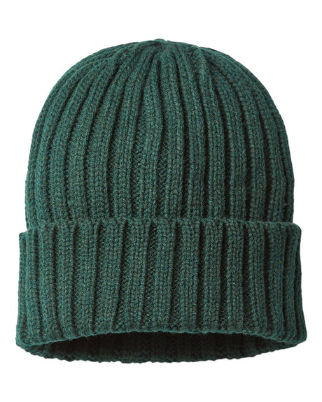 Atlantis Headwear Sustainable Cable Knit Cuffed Beanie. SHORE - Bottle Green