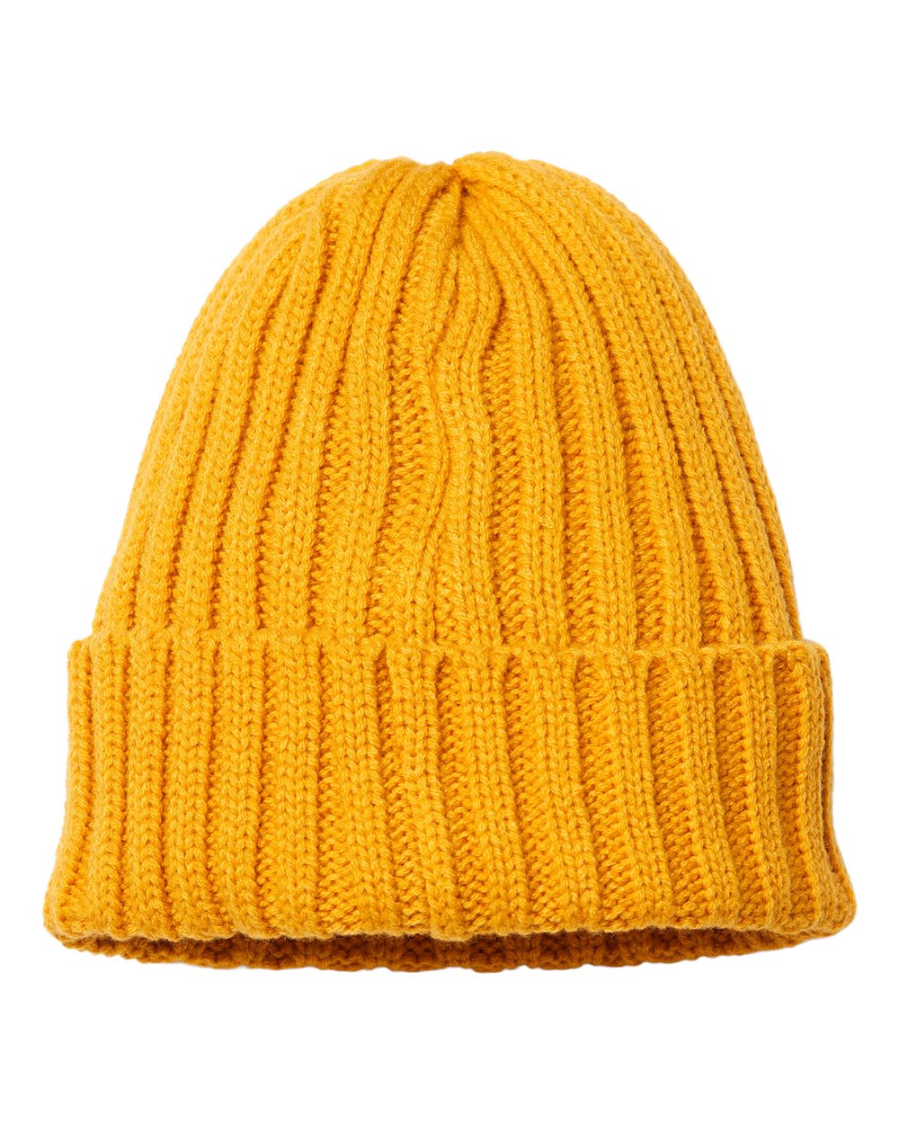 Atlantis Headwear Sustainable Cable Knit Cuffed Beanie. SHORE - Mustard Yellow