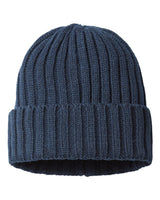 Atlantis Headwear Sustainable Cable Knit Cuffed Beanie. SHORE - Navy