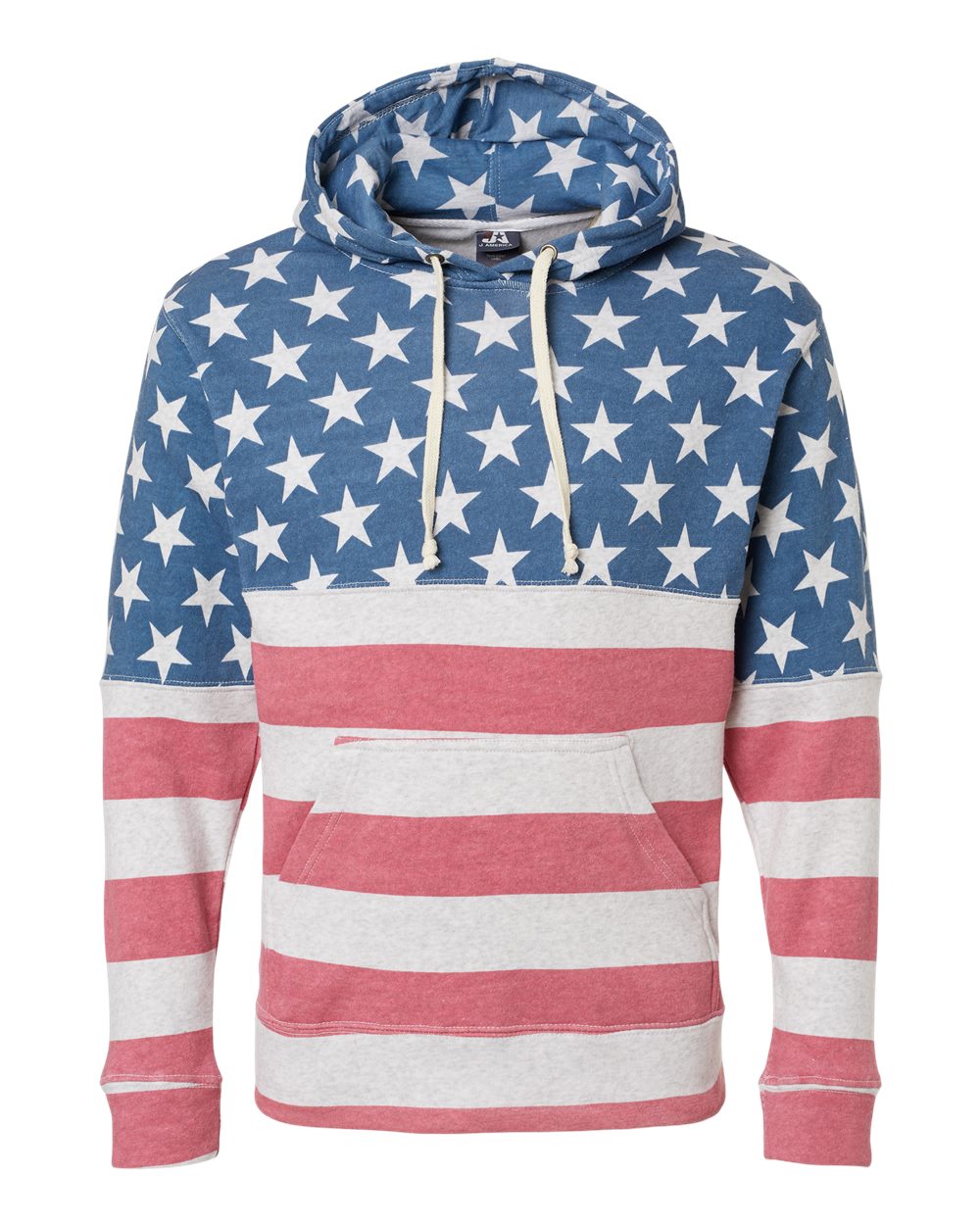 J. America Men's Triblend Fleece Hooded Sweatshirt. 8871 - Stars & Stripes Triblend