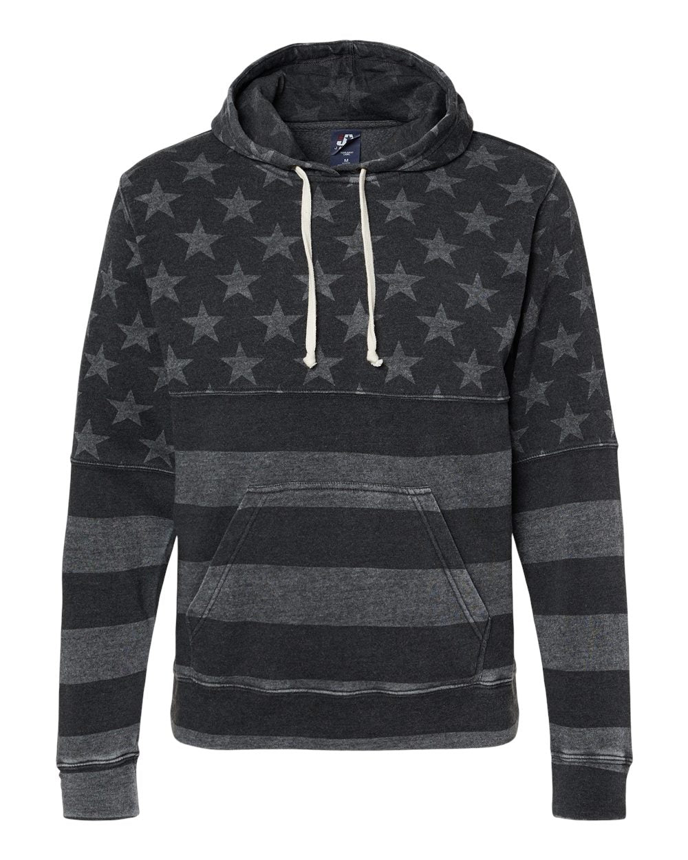 J. America Men's Triblend Fleece Hooded Sweatshirt. 8871 - Black Stars & Stripes Triblend