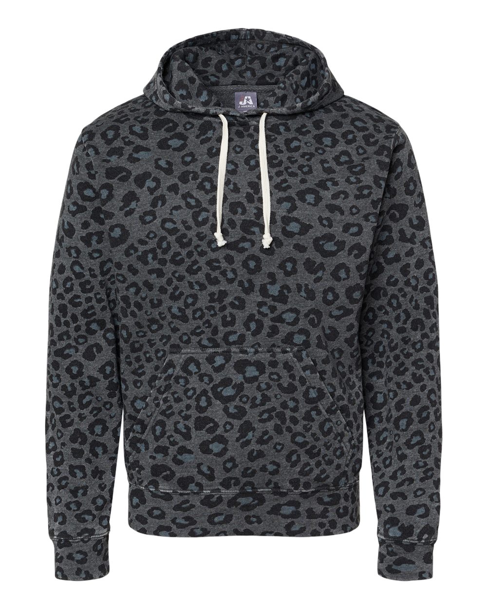 J. America Men's Triblend Fleece Hooded Sweatshirt. 8871 - Black Leopard Triblend
