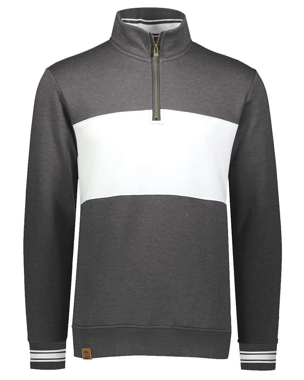 Holloway Men's All-American Fleece Colorblocked Quarter-Zip Sweatshirt. 229565 - Carbon Heather/ White