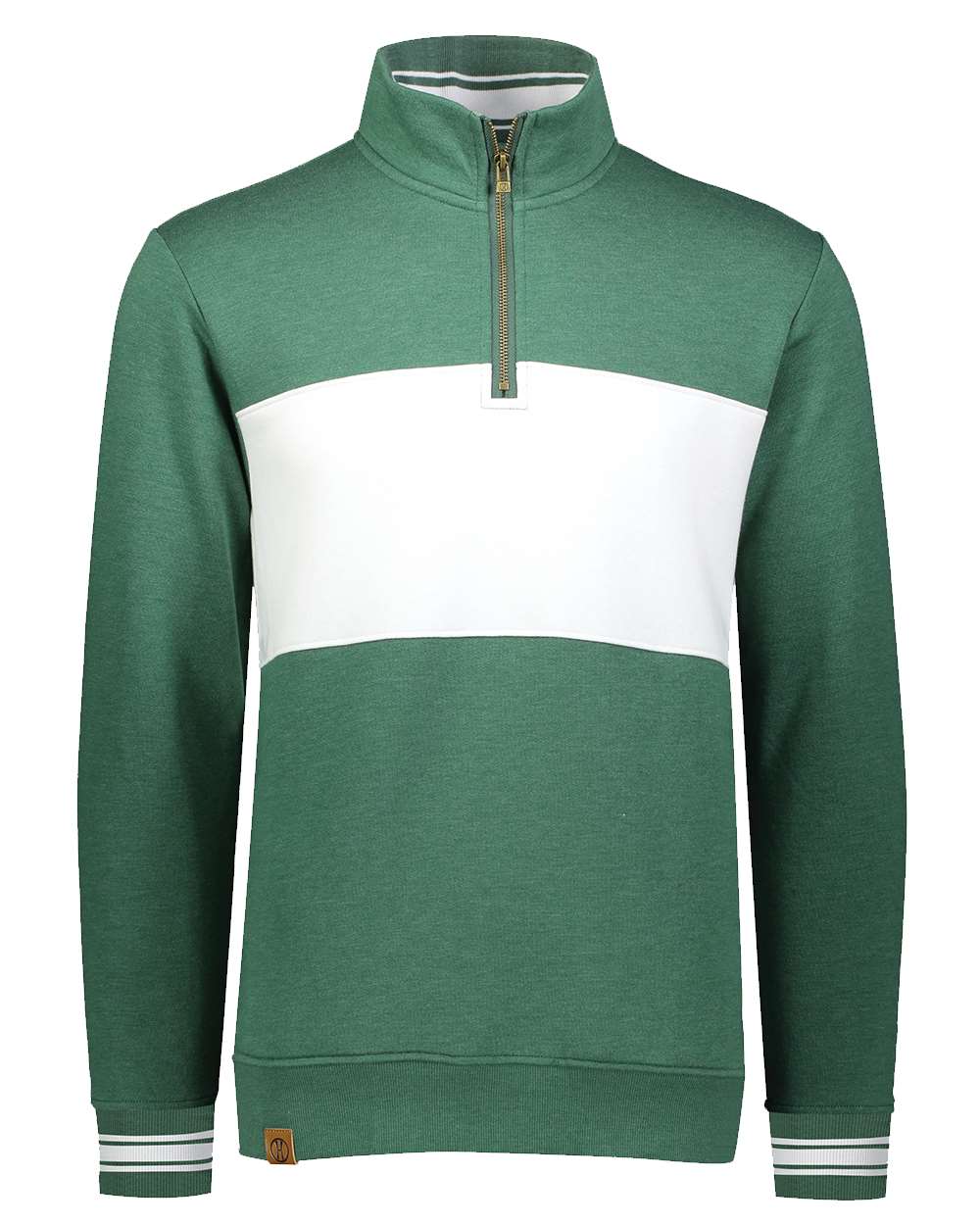 Holloway Men's All-American Fleece Colorblocked Quarter-Zip Sweatshirt. 229565 - Dark Green Heather/ White