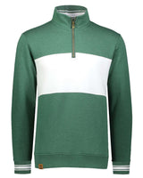Holloway Men's All-American Fleece Colorblocked Quarter-Zip Sweatshirt. 229565 - Dark Green Heather/ White