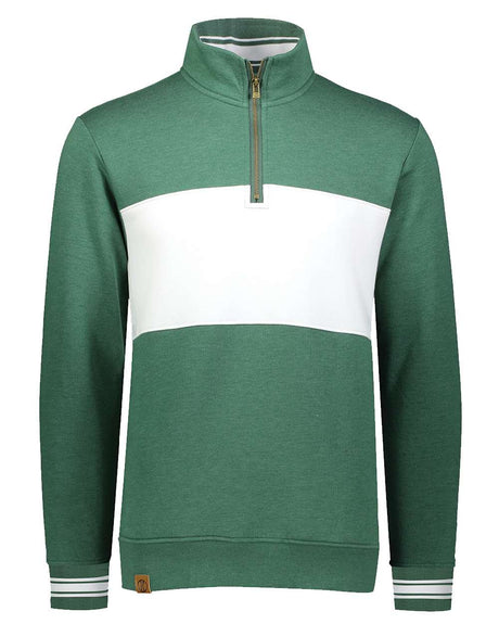Holloway Men's All-American Fleece Colorblocked Quarter-Zip Sweatshirt. 229565 - Dark Green Heather/ White