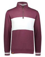 Holloway Men's All-American Fleece Colorblocked Quarter-Zip Sweatshirt. 229565 - Maroon Heather/ White