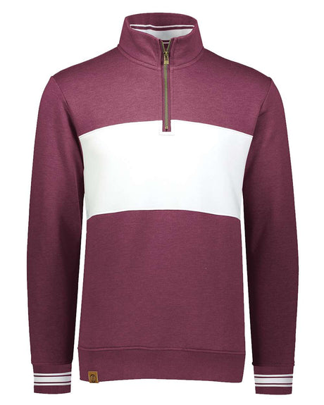 Holloway Men's All-American Fleece Colorblocked Quarter-Zip Sweatshirt. 229565 - Maroon Heather/ White