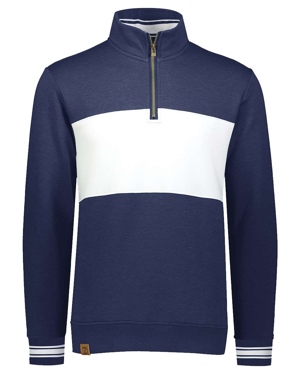 Holloway Men's All-American Fleece Colorblocked Quarter-Zip Sweatshirt. 229565 - Navy Heather/ White