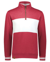 Holloway Men's All-American Fleece Colorblocked Quarter-Zip Sweatshirt. 229565 - Scarlet Heather/ White