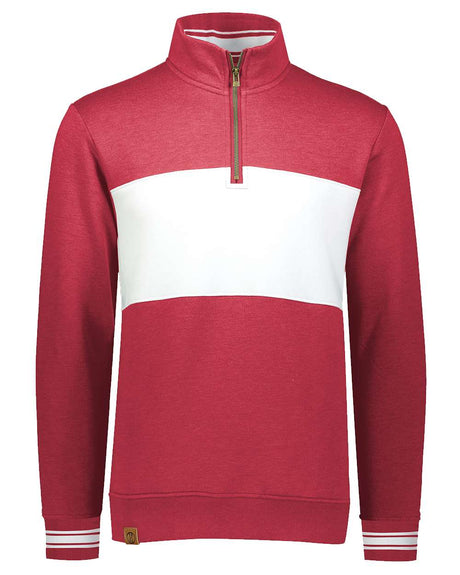 Holloway Men's All-American Fleece Colorblocked Quarter-Zip Sweatshirt. 229565 - Scarlet Heather/ White