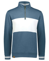 Holloway Men's All-American Fleece Colorblocked Quarter-Zip Sweatshirt. 229565 - Storm Heather/ White