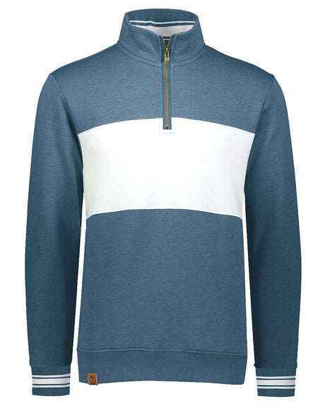 Holloway Men's All-American Fleece Colorblocked Quarter-Zip Sweatshirt. 229565 - Storm Heather/ White