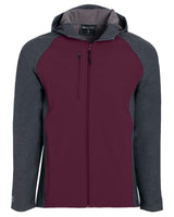 Holloway Men's Raider Hooded Soft Shell Jacket. 229157 - Carbon Print/ Maroon