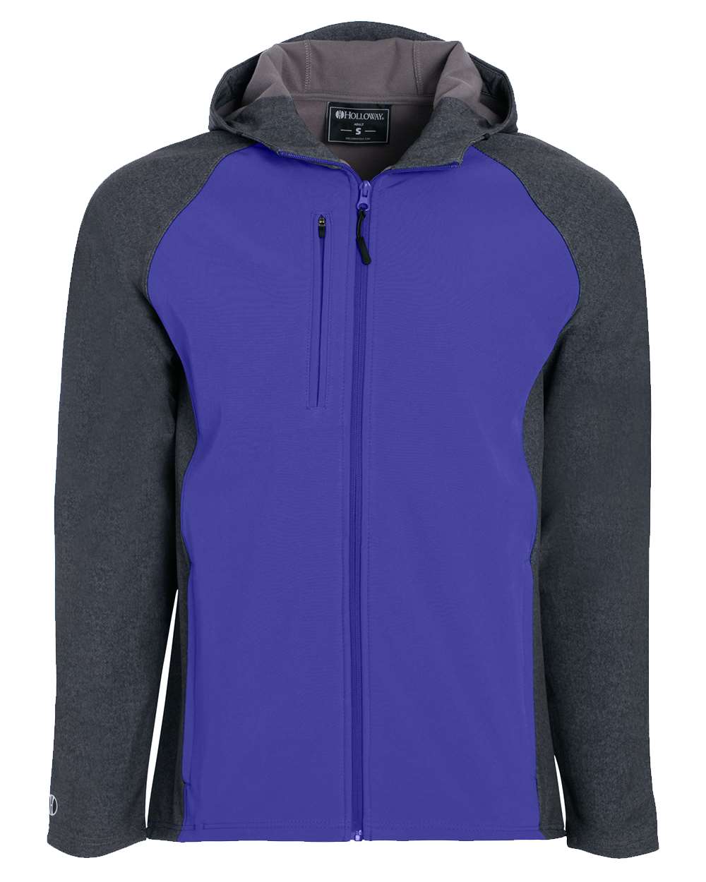 Holloway Men's Raider Hooded Soft Shell Jacket. 229157 - Carbon Print/ Purple